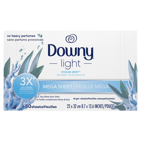 Laundry Downy Light Mega Dryer Sheets, Ocean Mist hero