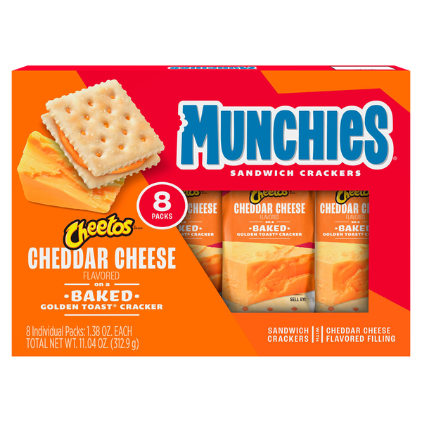 Crackers MUNCHIES Sandwich Crackers, Cheddar Cheese Flavored, 8 Packs hero