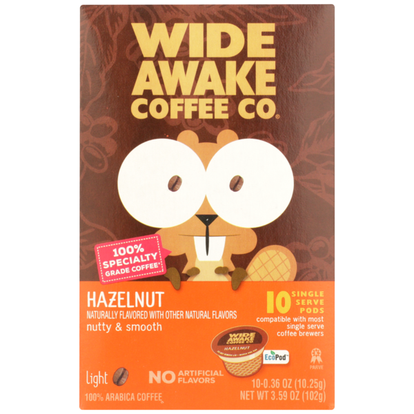 Wide Awake Light Roast Hazelnut 100% Arabica Coffee Single Serve Pods hero