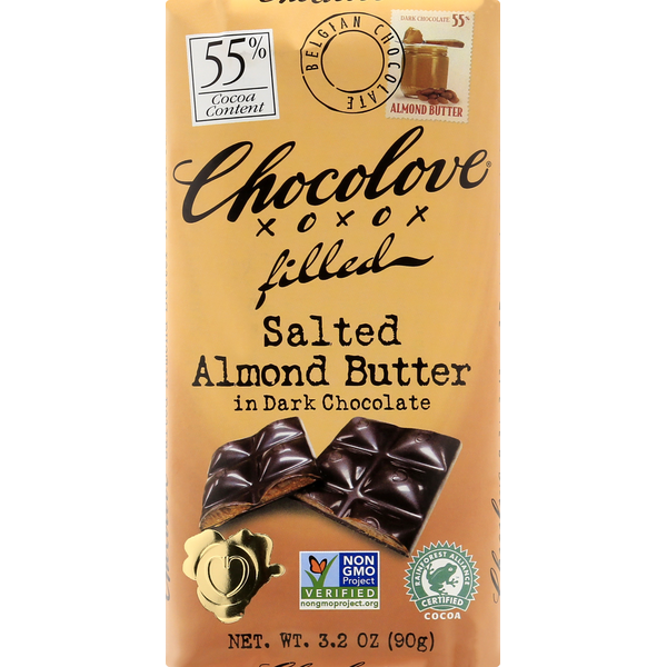 Candy & Chocolate Chocolove Dark Chocolate, Salted Almond Butter, Filled, 55% Cocoa hero