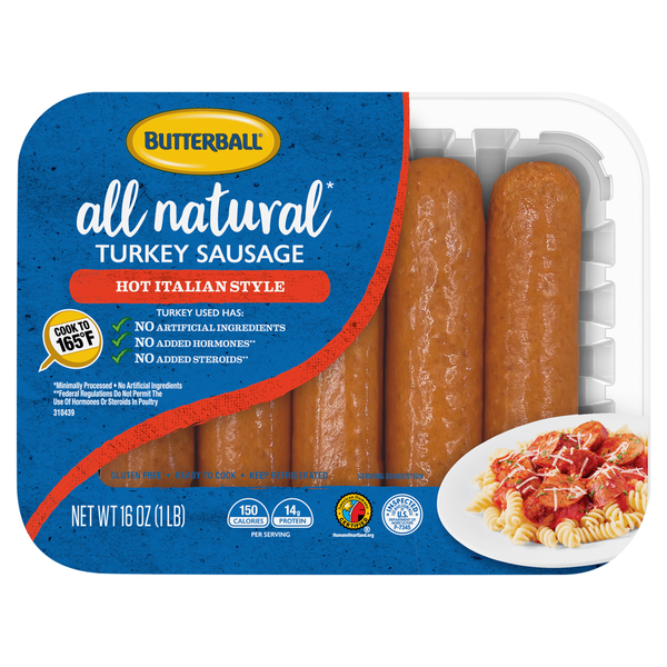 Hot Dogs, Bacon & Sausage Butterball Turkey Sausage, All Natural, Hot Italian Style hero