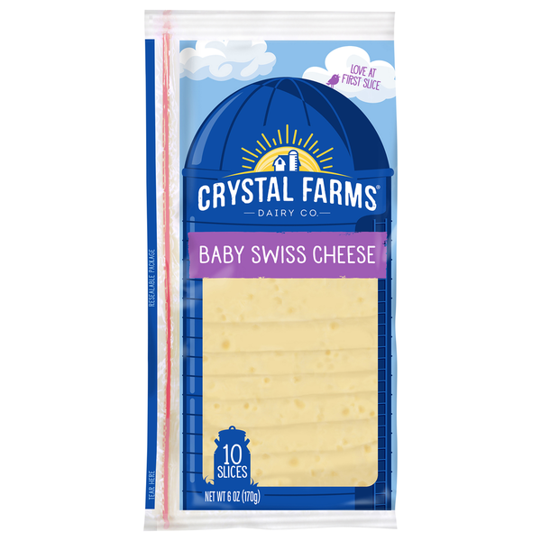 Crystal Farms Cheese Slices, Baby Swiss hero