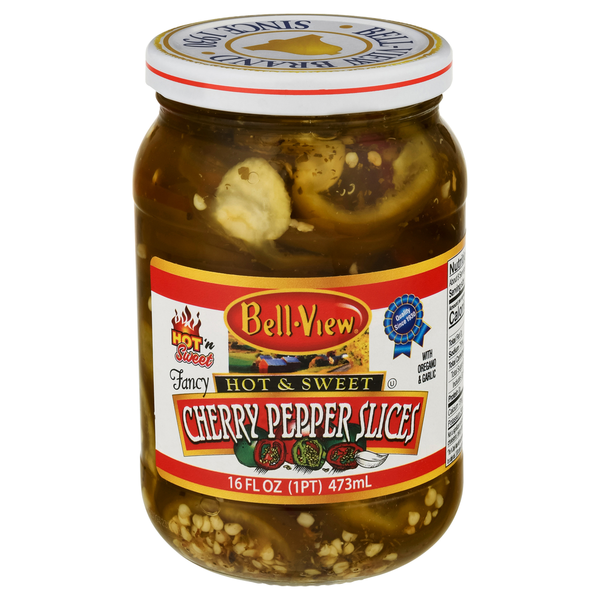 Canned & Jarred Vegetables Bell-View Cherry Peppers, Slices, Hot & Sweet hero