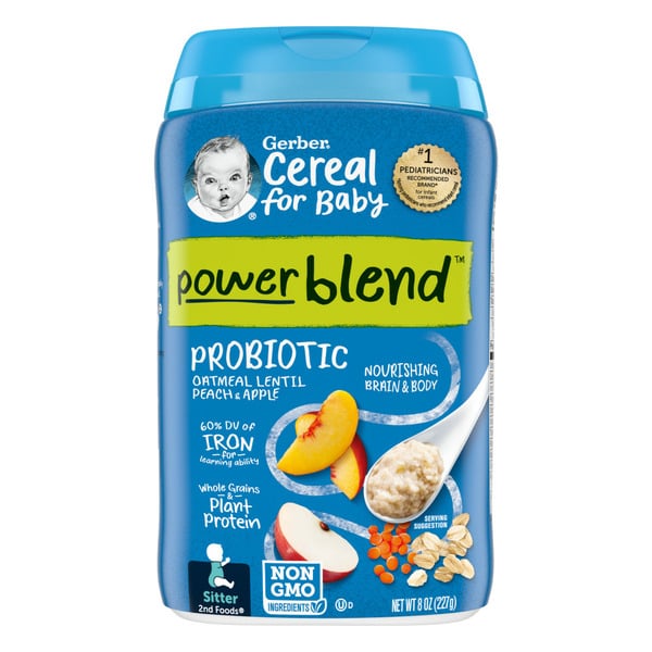 Baby Food & Formula Gerber Probiotic Oatmeal Baby Cereal Peach Apple Canister hero