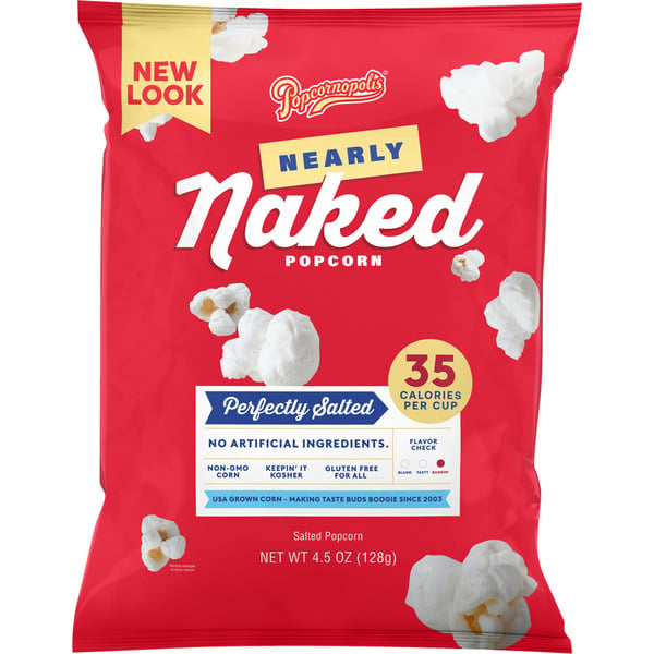 More International Foods Popcornopolis Nearly Naked Perfectly Salted Popcorn Bag hero