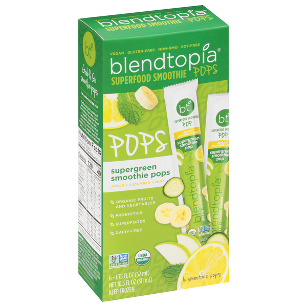 Frozen Dessert Blendtopia Smoothie Pops, Supergreen, Superfood hero