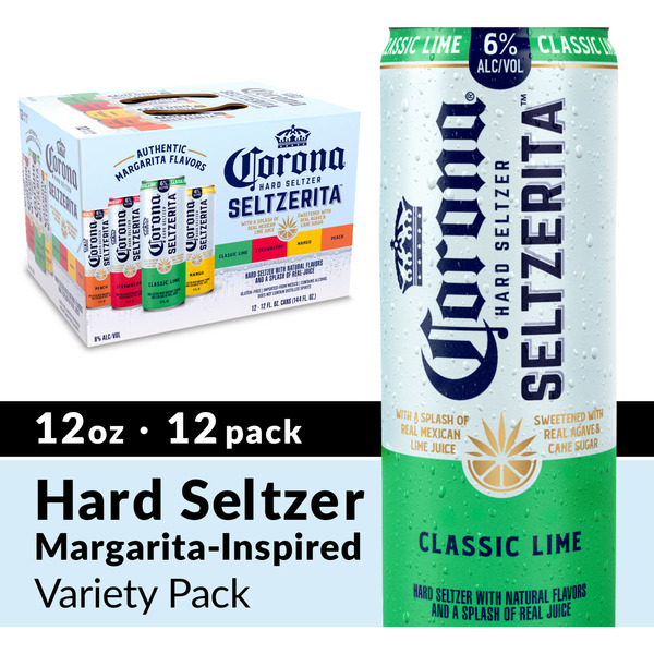 Malt Beverages Corona Hard Seltzer Seltzerita Gluten Free Variety Pack Cans Classic Lime, Strawberry, Mango, Peach hero