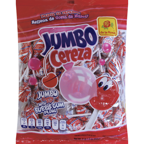 Latino Foods de la Rosa Cherry Pop, with Bubble Gum Filling, Jumbo hero