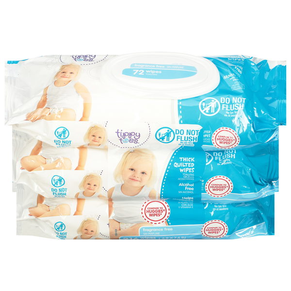 Diapers & Wipes Tippy Toes Wipes, Thick Quilted, Fragrance Free hero