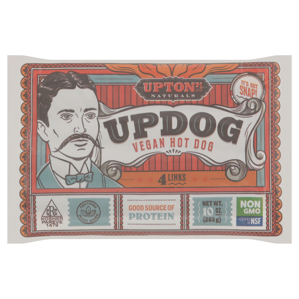 Upton's Naturals Hot Dog Links, Vegan, Updog hero