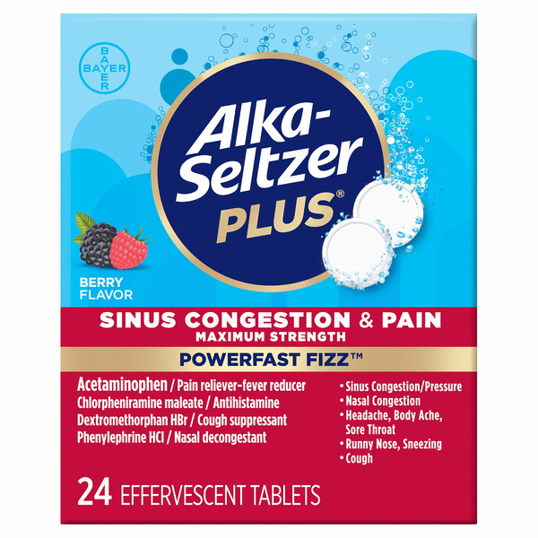 Alka-seltzer Plus Powerfast Fizz Berry Flavor Effervescent Tablets hero