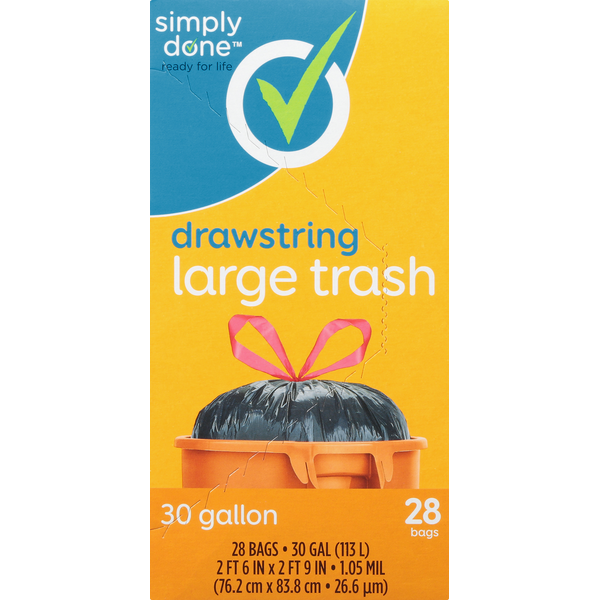 Trash Bags & Liners Simply Done Trash Bag, Drawstring, Large, 30 Gallon hero