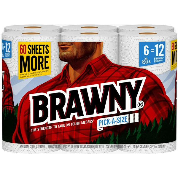 Paper Goods Brawny Pick-A-Size Paper Towels, 6 Double Rolls, 2-Ply hero