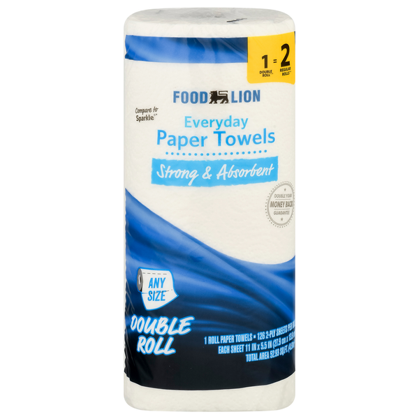 Paper Goods Food Lion Paper Towels, Everyday, Strong & Absorbent, Double Rolls, 2 Ply hero