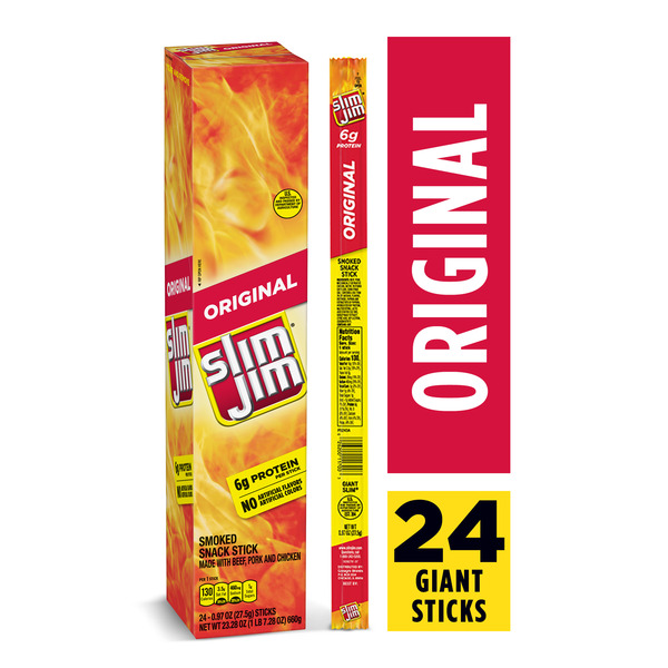 Popcorn & Jerky Slim Jim Original Smoked Snack Giant Slim hero