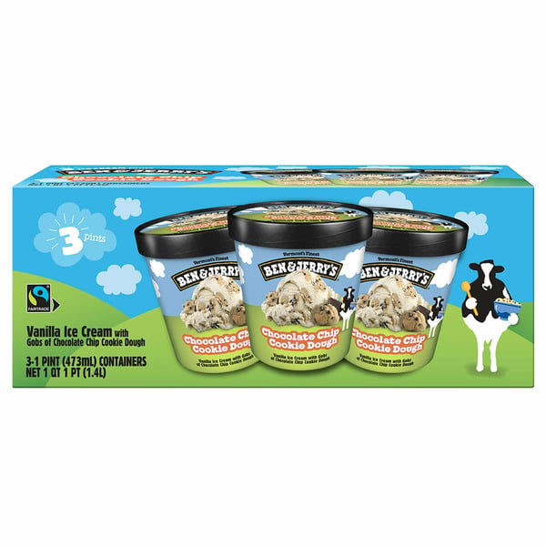 Ice Cream & Desserts Ben & Jerry's Chocolate Chip Cookie Dough Ice Cream, 1 Pint, 3-count hero