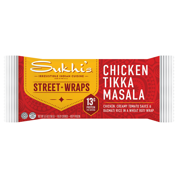 Frozen Meals Sukhi's Indian Chicken Tikka Masala Street Wrap, Mild hero