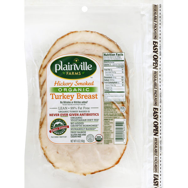 Lunch Meat Plainville Farms Turkey Breast, Organic, Hickory Smoked hero