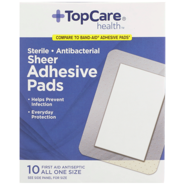 First Aid TopCare Antibacterial First Aid Antiseptic All One Size Adhesive Pads, Sheer hero