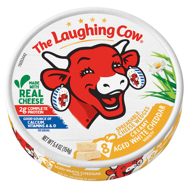 Packaged Cheese The Laughing Cow Spreadable Cheese Wedges, Creamy Aged White Cheddar Variety hero