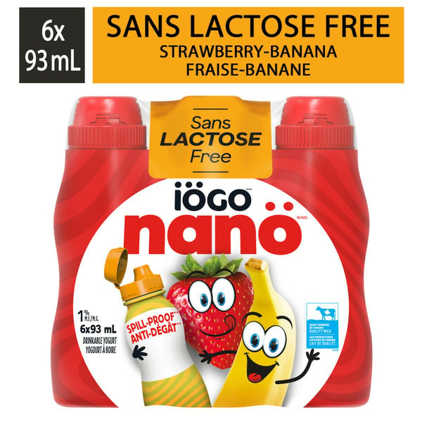 Yogurt iÖGO Nanö 1% Lactose Free Strawberry-Banana Drinkable Yogurt hero