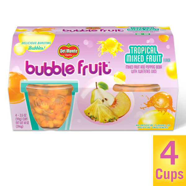 Canned Fruit & Applesauce Del Monte BUBBLE FRUIT Tropical Mixed Fruit Cup Snacks, 4 Pack hero