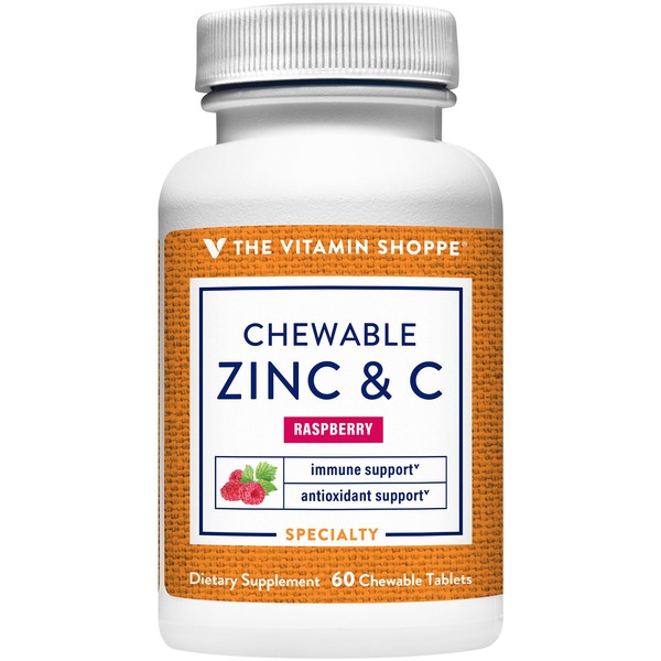 Zinc The Vitamin Shoppe Raspberry Flavor Zinc & Vitamin C Chewable Tablets hero