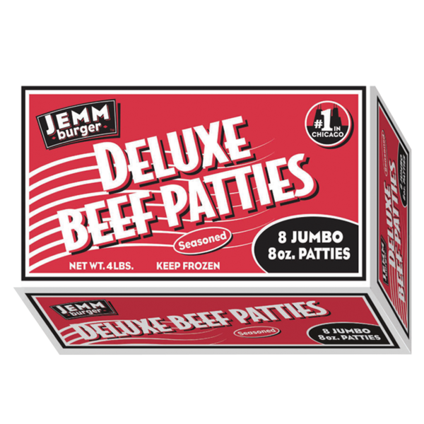 Frozen Meat & Seafood Jemm Burgers Deluxe Jumbo Beef Patties, Mildly Seasoned hero