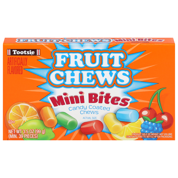 Candy & Chocolate Tootsie Pops Fruit Chews, Candy Coated, Mini Bites hero