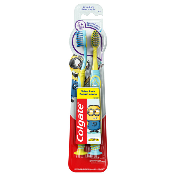 Oral Hygiene Colgate Kids Toothbrushes with Tongue Cleaner, Extra Soft, Minions hero