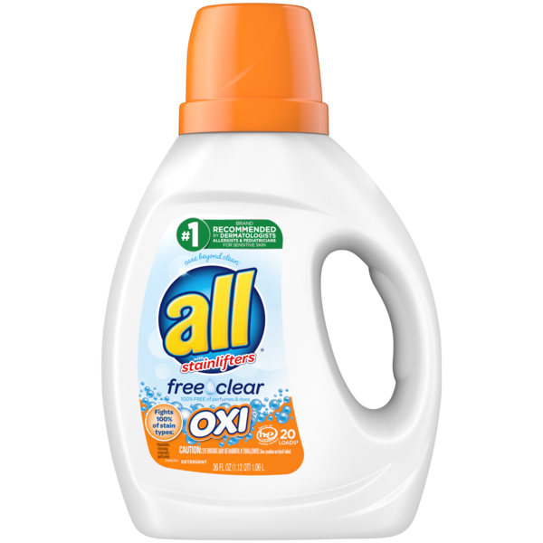 Laundry all Liquid Laundry Detergent with OXI Stain Removers and Whiteners, Free Clear, 20 Loads hero