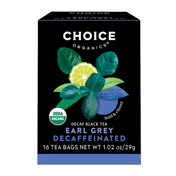 Tea Choice Organics Decaf Earl Grey Black Tea, Bold & Citrusy, Decaffeinated, Organic Tea Bags hero