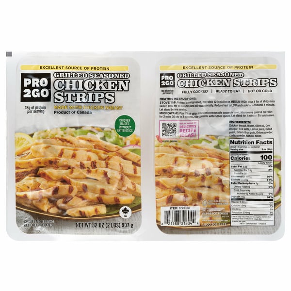 Poultry Pro2go Antibiotic Free Grilled Chicken Strips, 2 x 16 oz. hero