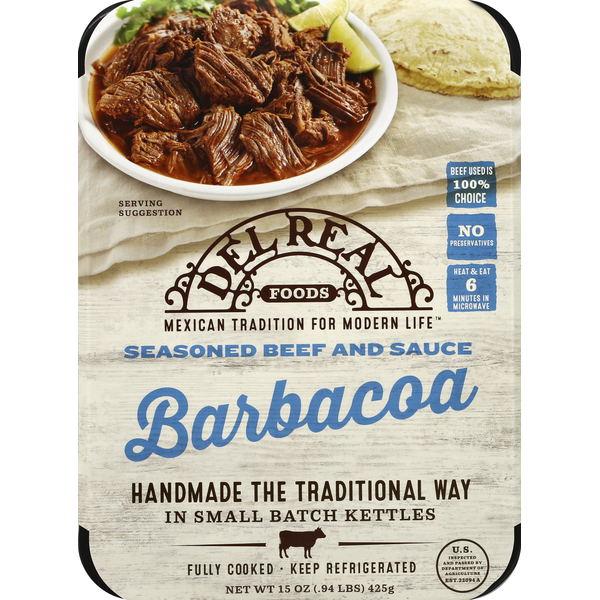 Prepared Meals Del Real Barbacoa, Seasoned Beef and Sauce hero