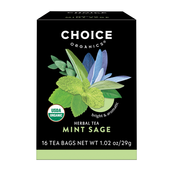 Tea Choice Organics Herbal Tea, Mint Sage, Bright & Lively, Caffeine Free, Organic Tea Bags hero