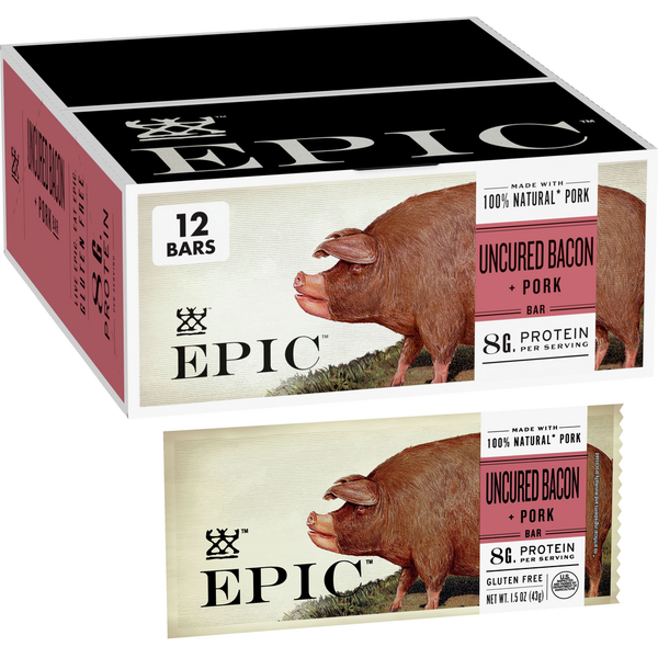 Packaged Meat EPIC Uncured Bacon Protein Bars, Paleo Friendly Bars hero