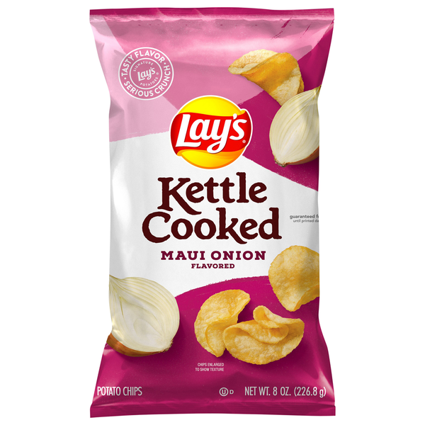 Chips & Pretzels Lay's Potato Chips, Maui Onion Flavored, Kettle Cooked hero