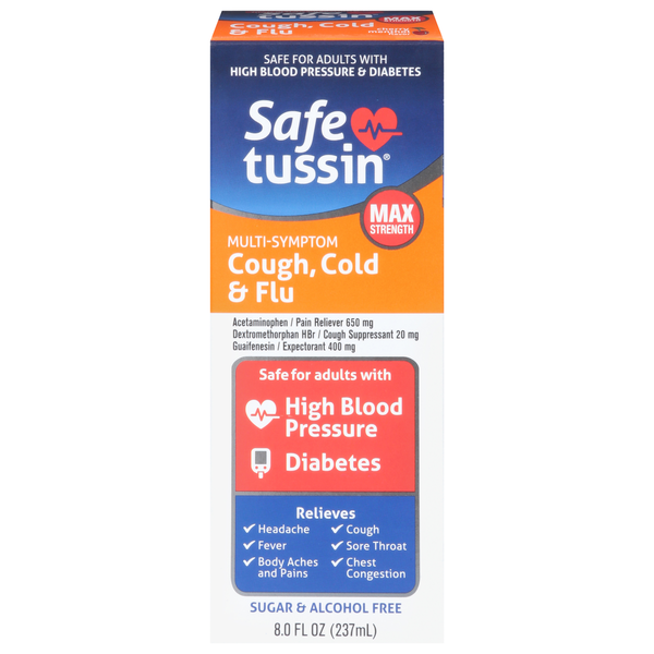 Safetussin Cough, Cold & Flu, Max Strength, Multi Symptom, Cherry Menthol Flavor hero