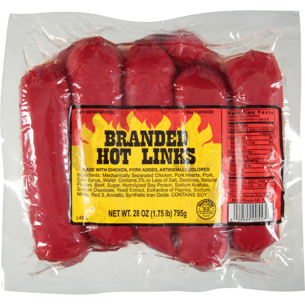 Hot Dogs, Bacon & Sausage Manda Hot Links, Branded hero