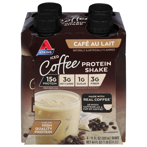 Refrigerated Atkins Protein Shake, Cafe Au Lait, Iced Coffee hero