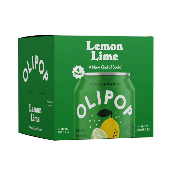 OLIPOP Prebiotic Soda, Lemon Lime, Shelf Stable hero