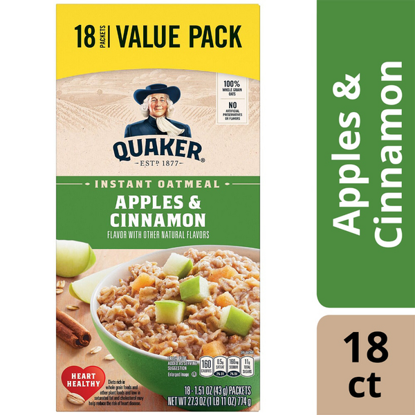 Hot Cereal & Pancake Mixes Quaker Instant Oatmeal, Apples & Cinnamon - Pack hero