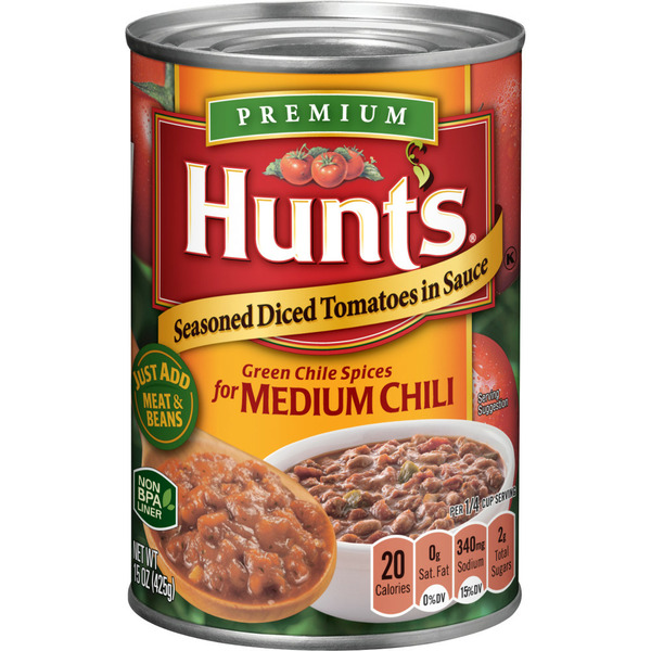 Canned & Jarred Vegetables Hunt's Seasoned Diced Tomatoes with Sauce for Medium Chili hero