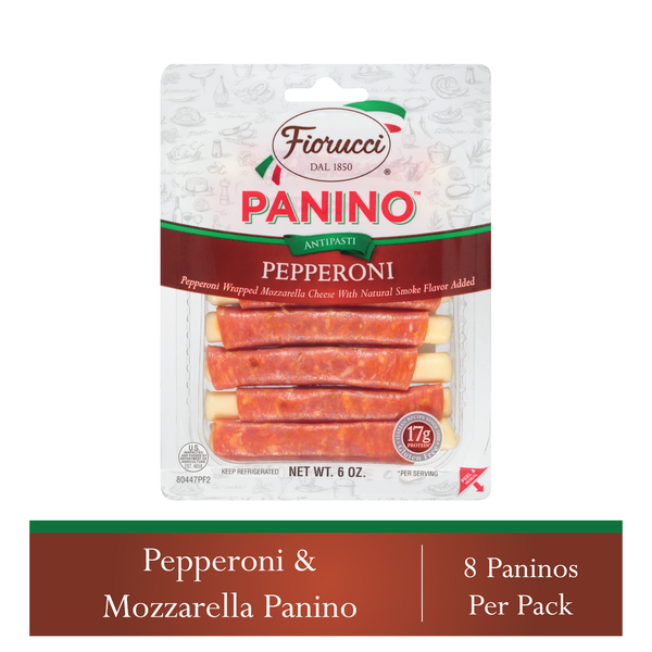 Lunch Meat Fiorucci Pepperoni Wrapped Mozzarella Cheese Panino,  Easy to Open Packets,  Resealable Package hero