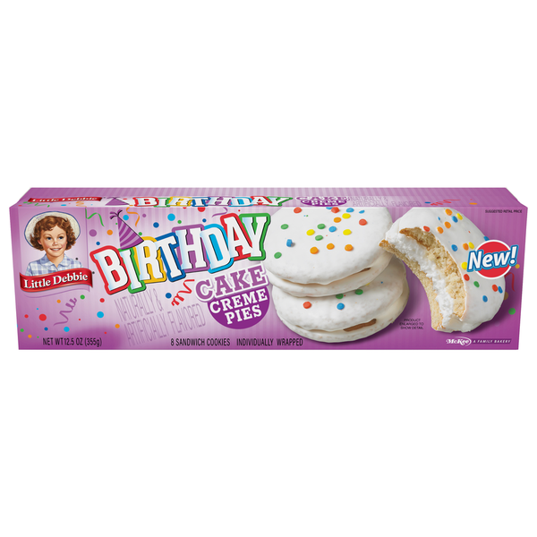 Little Debbie Sandwich Cookies, Birthday Cake Creme Pies hero