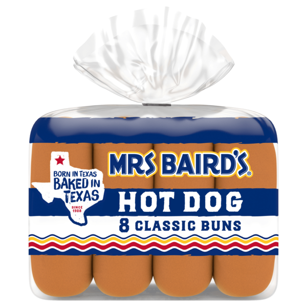 Buns & Rolls Mrs. Baird's 8 count, White Sliced Classic Buns hero