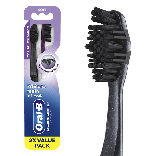 Oral Hygiene Oral-B Advanced Whitening Charcoal Toothbrushes, Soft, 2 Count hero