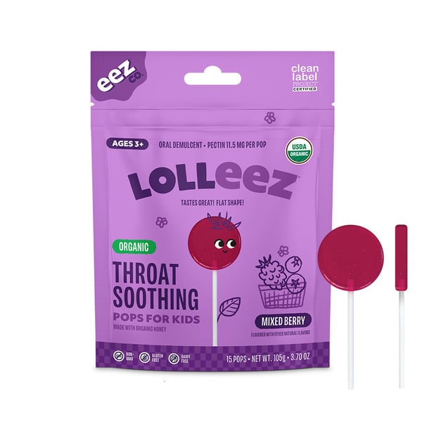 Cough, Cold & Flu Lolleez  Organic Throat Soothing Pops for Kids, Mixed Berry hero