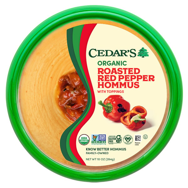 Cedar's Foods Topped Organic Roasted Red Pepper Hommus hero