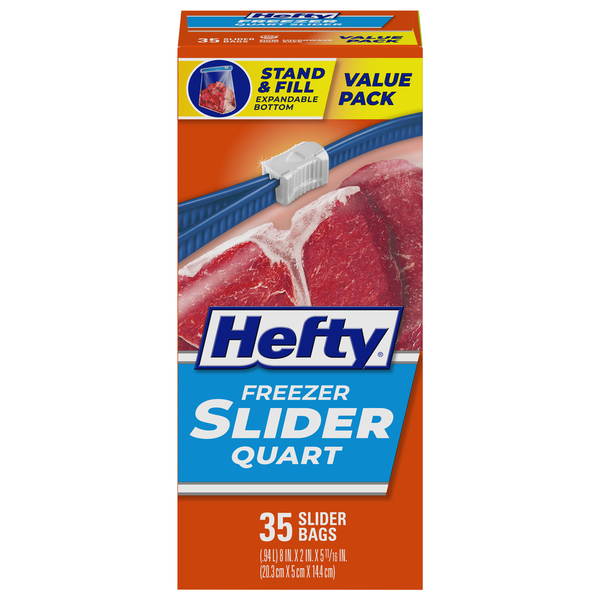 Food Storage Hefty Slider Bags, Freezer, Quart, Value Pack hero